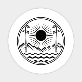 Lake, Tree, Mountains, and Sun (001 Black) Magnet